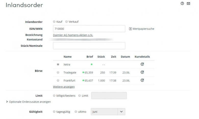 Ordermaske im Online-Handel